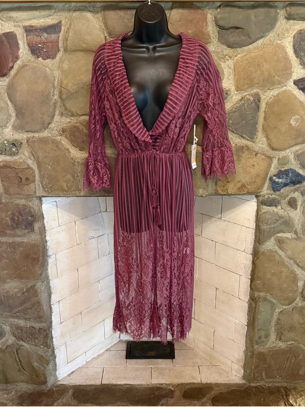 Plunging Lace & Pleated Robe in Wine Renaissance Festival Boho